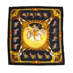 Hermes Silk Black/Gold Carré Scarf by Philippe Ledoux