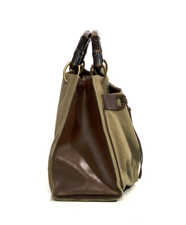 Gucci Khaki canvas handbag at 1stdibs
