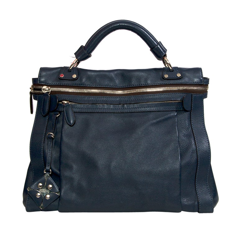 Fratelli Rossetti 'Besso' Blue Leather Zipper Tote