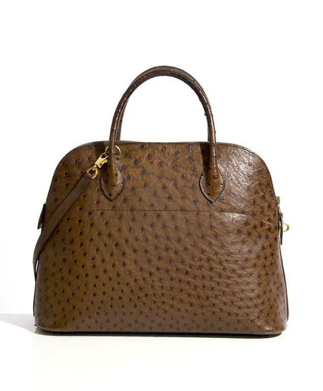 Extraordinary Hermes bolide bag, ostrich leather in chocolate brown hue. 

36cm x 28cm x 14cm
14