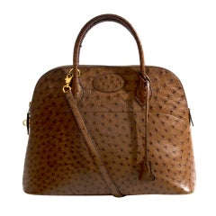 Hermes Chocolate Brown Ostrich Bolide Bag