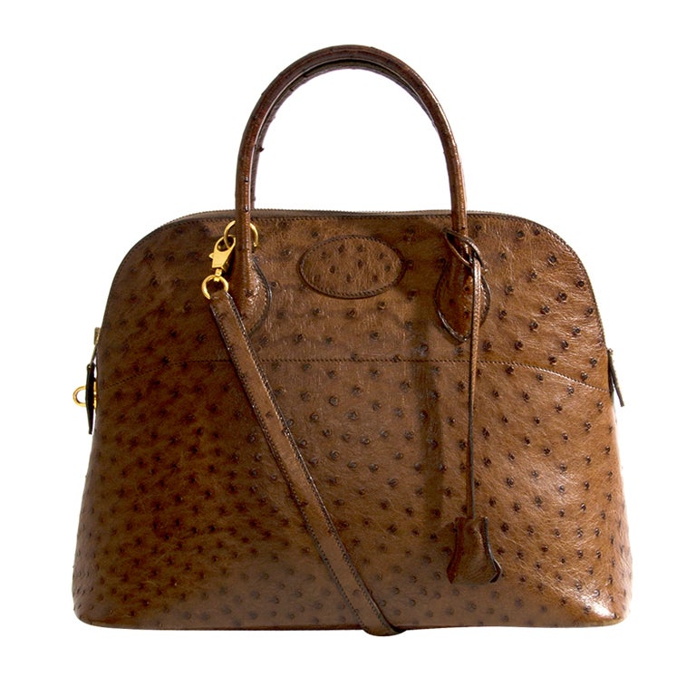 Hermes Chocolate Brown Ostrich Bolide Bag