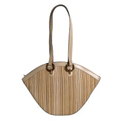Delvaux Beige Leather Handbag with Contrasting Stripes