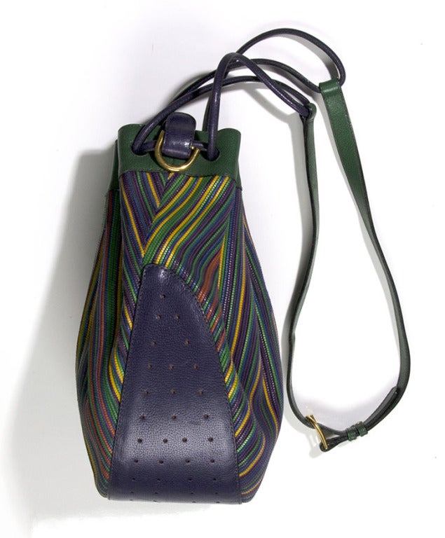 Delvaux Green and Purple Multicolored Leather Striped Handbag at 1stdibs
