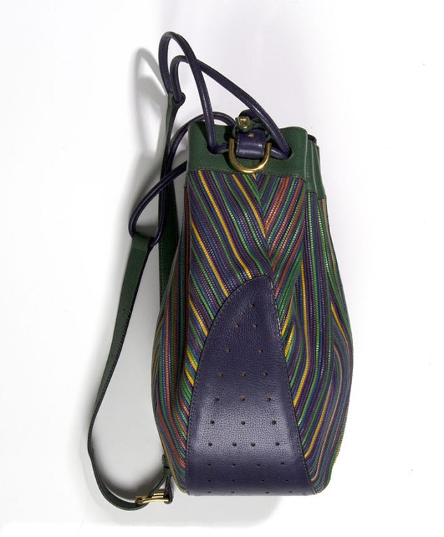 Delvaux Green and Purple Multicolored Leather Striped Handbag at 1stdibs