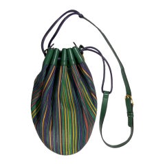 Delvaux Green and Purple Multicolored Leather Striped Handbag