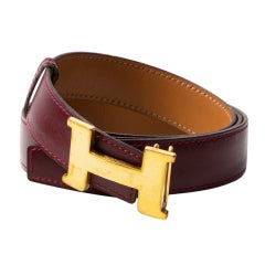 Hermes burgundy skinny belt