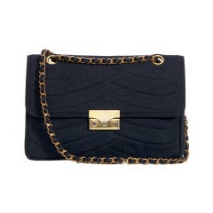 Vintage Chanel Quilted Navy Blue Clutch Bag