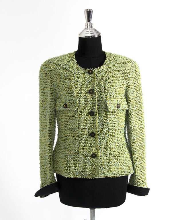 Chanel Wool Skirt Suit Tailleur Lime - Jade In Excellent Condition In Antwerp, BE