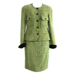 Retro Chanel Wool Skirt Suit Tailleur Lime - Jade
