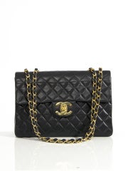 Vintage Chanel Original Leather Jumbo Flap Bag A47600 Black Gold