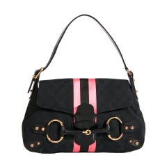 Gucci Guccisima Horsebit Black Pink Stripe Flap Bag