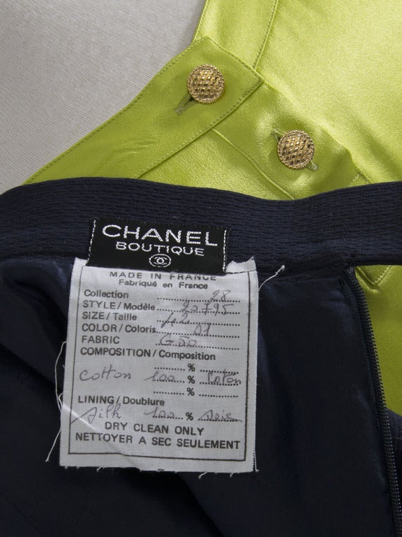 Chanel Navy and Lime Jacket Blouse Skirt Suit Ensemble 2