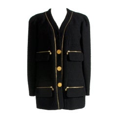 Chanel Wool Skirt Suit Black Gold