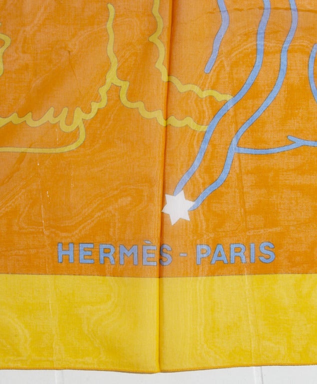 Women's Hermes Silk Pareo Astrological Print Orange