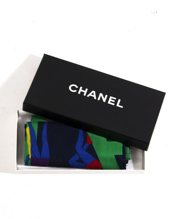 Women's Chanel Silk Navy Green Pareo Scarf