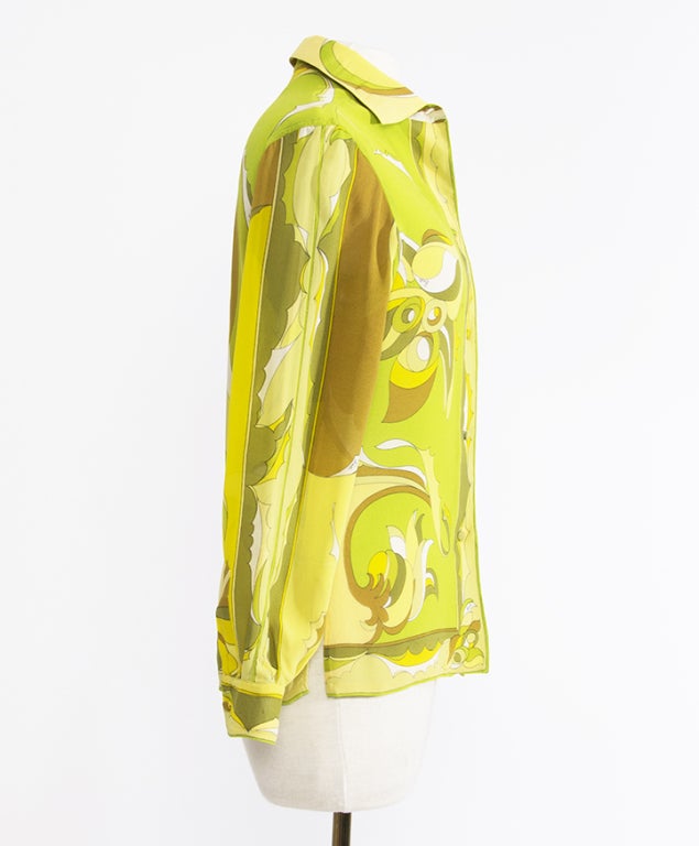 Women's Emilio Pucci Silk Sheer Green and Yellow Blouse