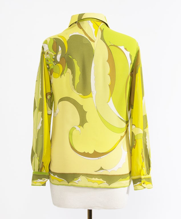 Emilio Pucci Silk Sheer Green and Yellow Blouse 1