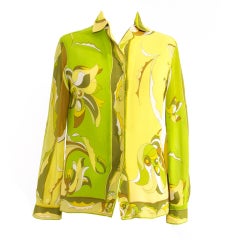 Emilio Pucci Silk Sheer Green and Yellow Blouse