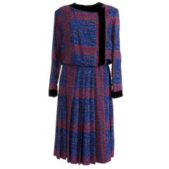 Givenchy Blue Red Dress Velours Piping