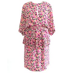 Vintage Guy Laroch Silk Flower Peplum Dress Pink