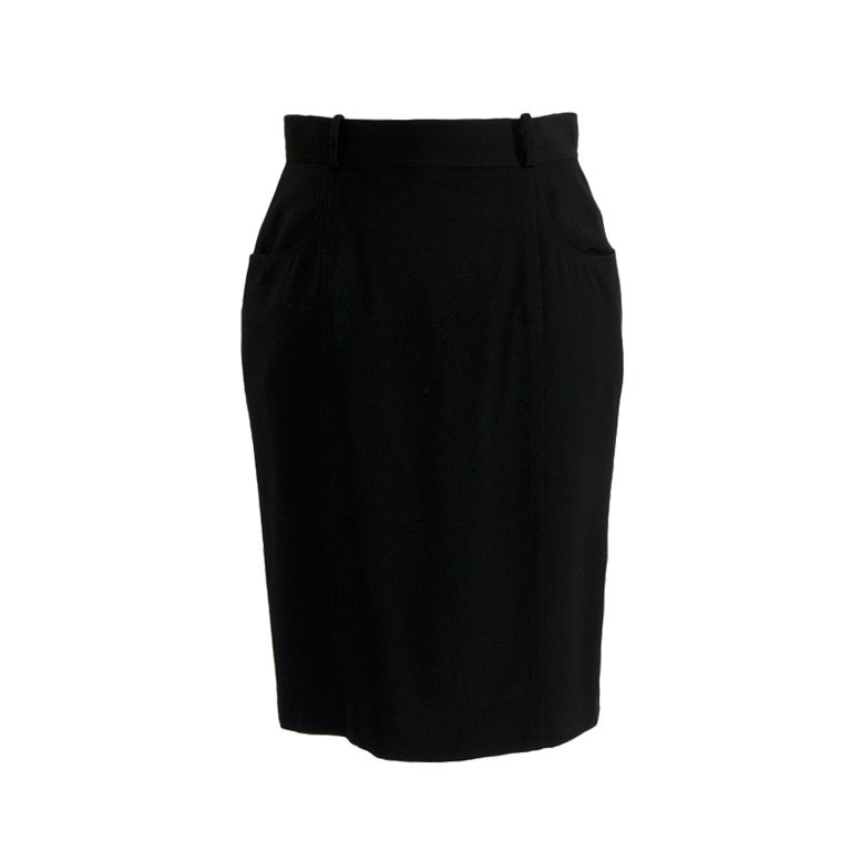 Chanel Black Thin Wool Skirt at 1stDibs