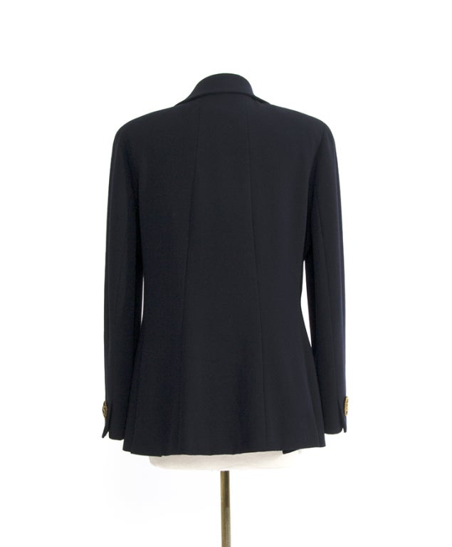 Women's Chanel Double Breasted Navy Blazer Gold Buttons For Sale