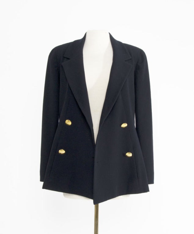 Chanel Double Breasted Navy Blazer Gold Buttons For Sale 4