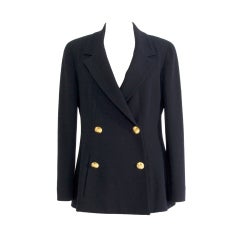 Chanel Double Breasted Navy Blazer Gold Buttons