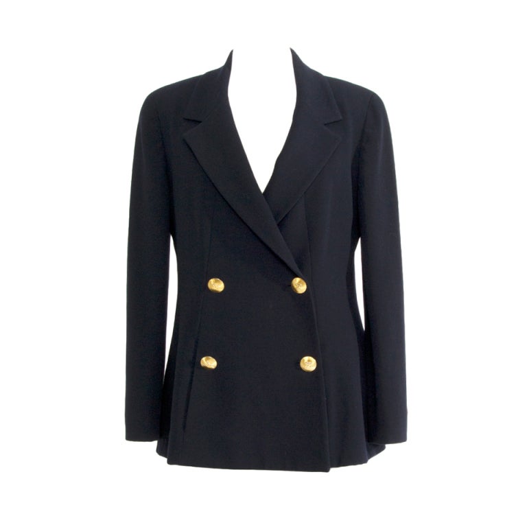 Chanel Double Breasted Navy Blazer Gold Buttons For Sale