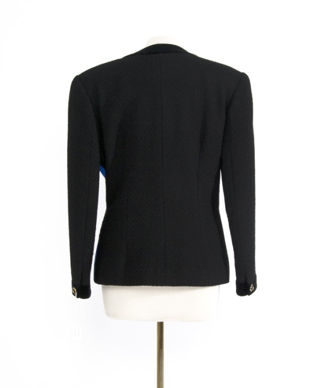 Chanel Blue silk and black wool Chanel Skirt Suit 1