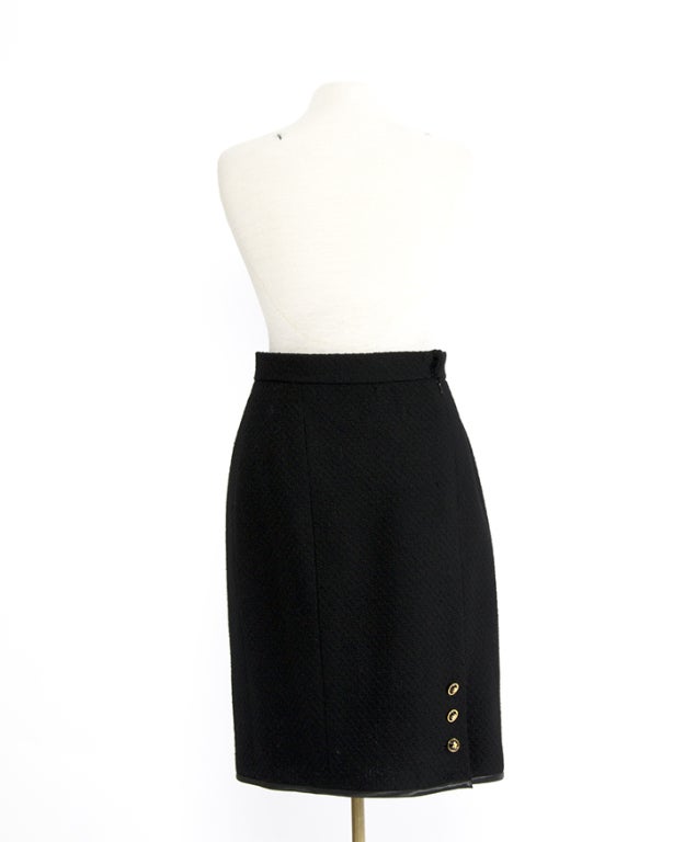 Chanel Blue silk and black wool Chanel Skirt Suit 3