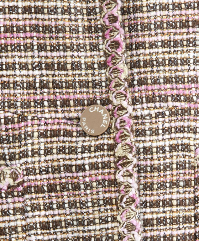 Chanel Pink & Light Brown Short Linen Jacket Vest 2
