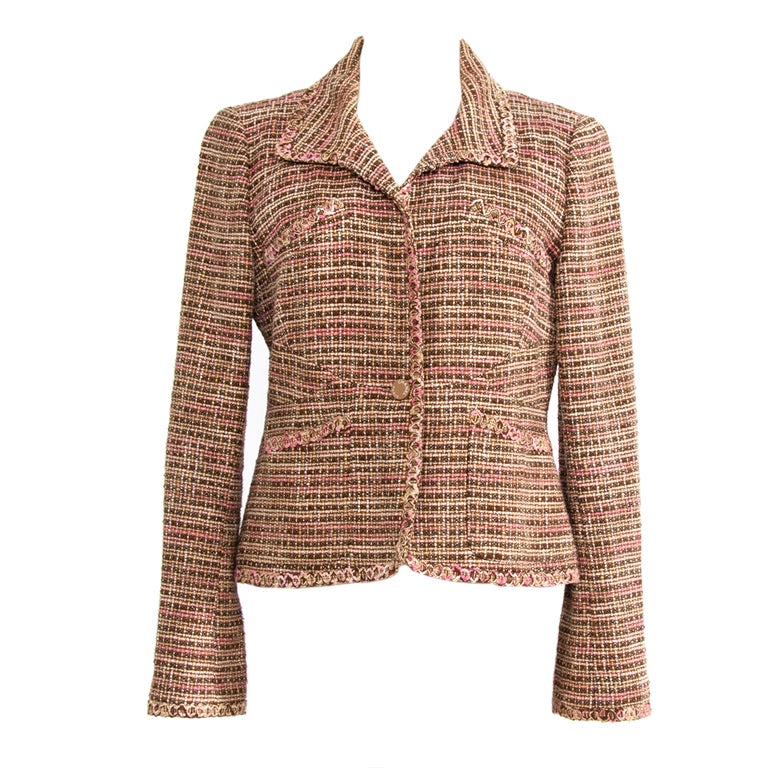 Chanel Pink & Light Brown Short Linen Jacket Vest