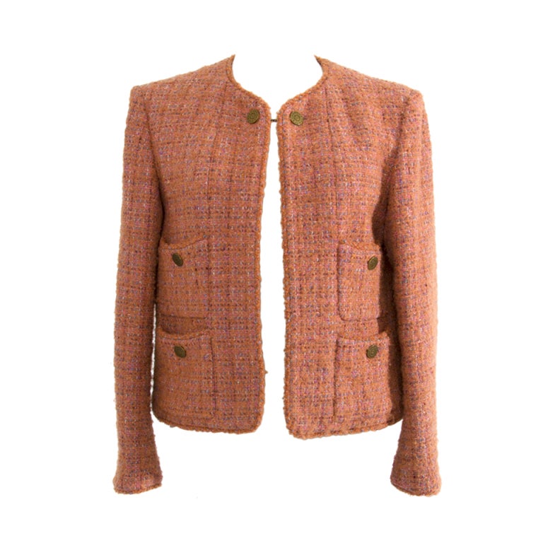 Chanel Wool Blazer Jacket in Dusty Pink and Orange Hue