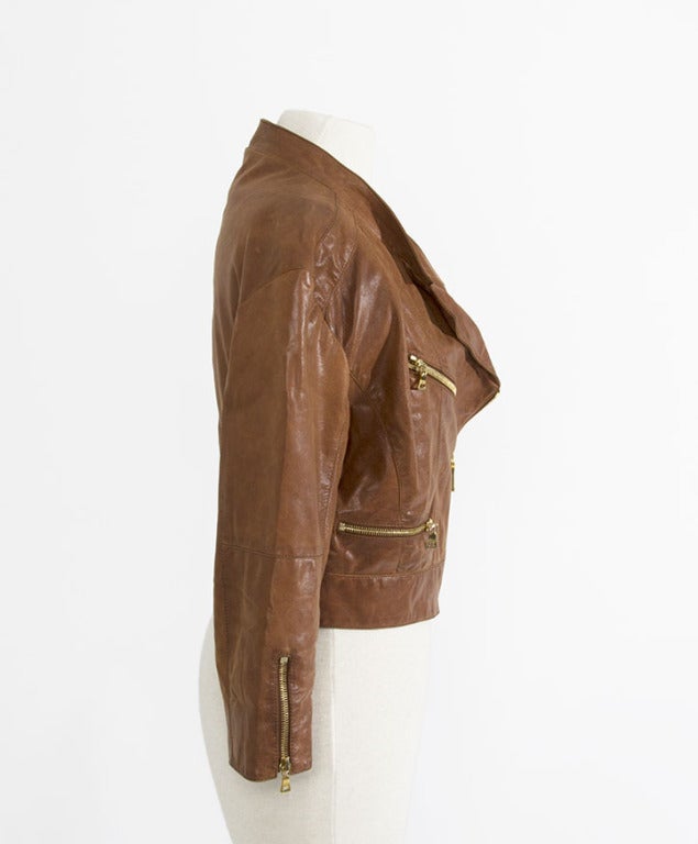 Women's Prada Cognac Leather Perfecto Biker Jacket