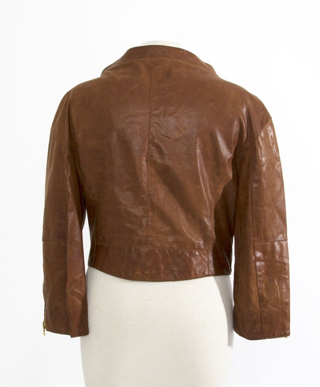 Prada Cognac Leather Perfecto Biker Jacket 1