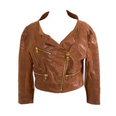 Prada Cognac Leather Perfecto Biker Jacket