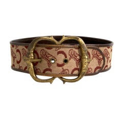 Celine Belt Embroidered Leather Burgundy Brown