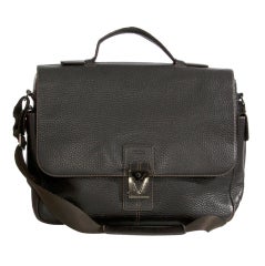 Todds Brown Grained Calfskin Messenger Laptop Bag