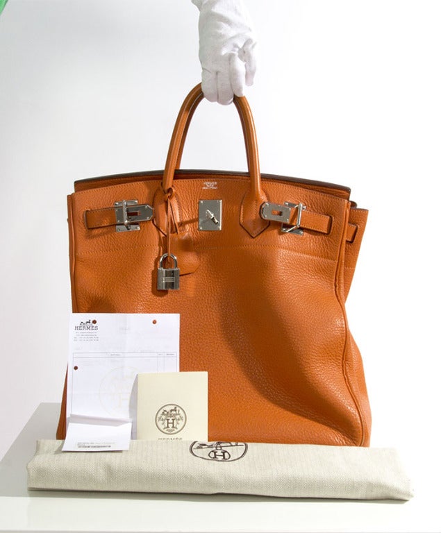 Rare Hermes Haut A Courroie (HAC) ( Birkin XL ) Handbag Orange 2