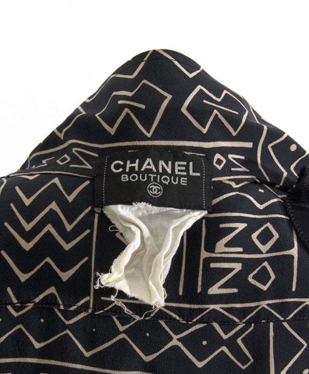Chanel Boutique Silk Shirt Dress Graphic Black White 3