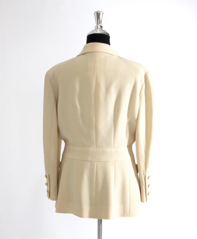 Chanel Single-breasted Ivory Wool Blazer Jacket Skirt Suit 1
