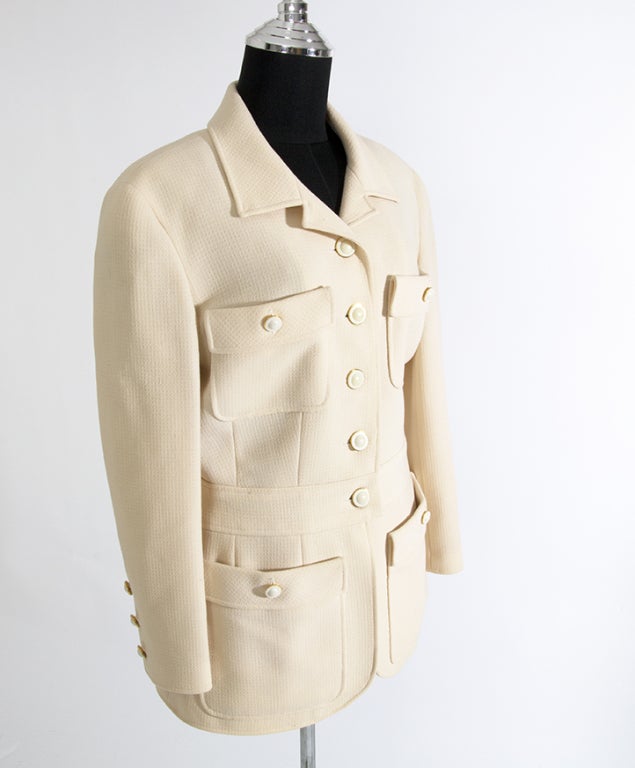 Chanel Single-breasted Ivory Wool Blazer Jacket Skirt Suit 2