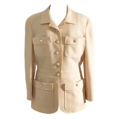 Chanel Single-breasted Ivory Wool Blazer Jacket Skirt Suit