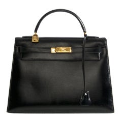 HERMES 32 CM Kelly sellier box black