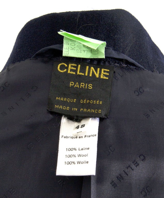 Celine Navy Wool Belted Wrap Coat at 1stdibs