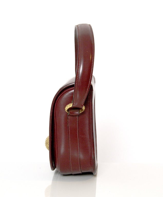 Hermes Handbag Burgundy Boxcalf with Gold Golf Details In Excellent Condition In Antwerp, BE