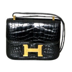 Vintage Hermes Black Constance Bag Porosus Crocodile MM 23
