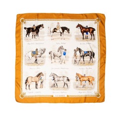 HERMES "Les Robes" silk off-white and mustard scarf
